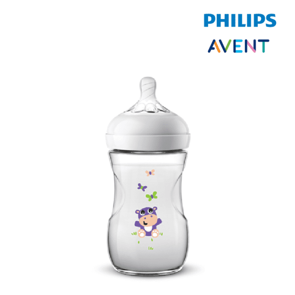Philips Avent Natural Bottle Decorated Bottle 9OZ/260ML (Single Pack) -Hippo Design