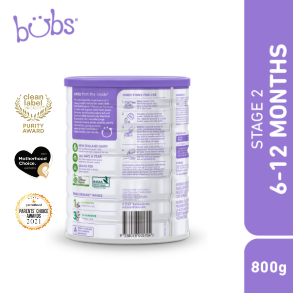 Bubs Organic Grass Fed Follow-on Milk Formula S2, organic baby formula, australian organic baby formula, grass fed cow milk