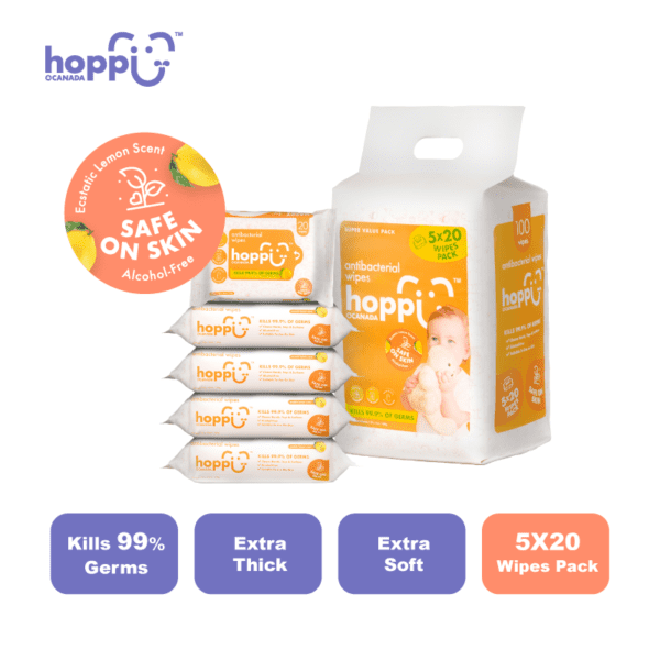 Hoppi 20 Sheets 5-In-1 Bundle Pack Antibacterial Wet Wipes