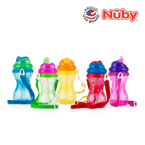 Nuby Flip-It with Thin Silicone Straw Cup with Carrying Strap 420ML/14OZ