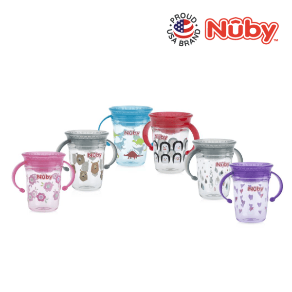 Nuby 360 Wonder Cup 1Pk 240ml/8oz Twin Handle Tritan Printed Window Box,kids cup,kids non-spills cup