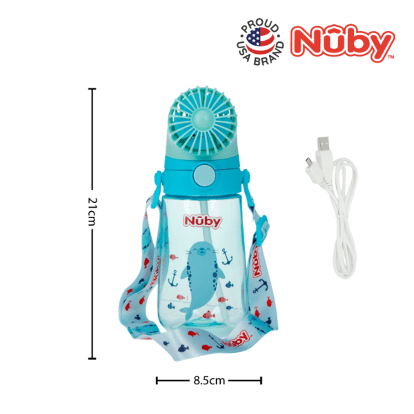 Nuby 18oz/560ml Printed Fan Cup with Strap,bottle with fan,water bottle with fan,kids outdoor bottle,kids bottle with strap