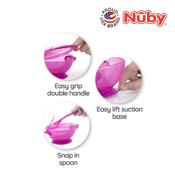 Nuby Garden Fresh Suction Bowl w/Spoon and Lid - Lid has Carved Out Place that Spoon Fits Inside