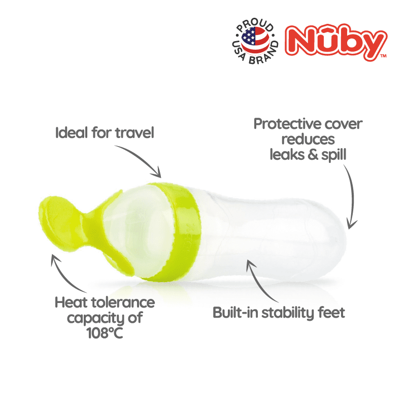 Nuby Garden Fresh Silicone Squeeze Feeder with 2 Spoons 1 Slow Flow and 1 Fast Flow with PP Covers