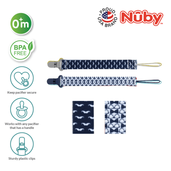 Nuby Fashion Printed Cloth Pacifinder with Clips 2pc