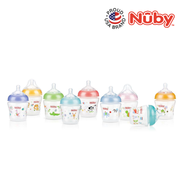 Nuby Natural Touch Printed Bottle With Slow Flow Nipple 180ML/6OZ (Single Pack)