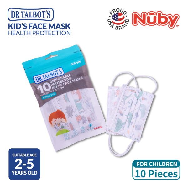Nuby Dr Talbot's 3-Ply 2-5YO Kids Mask (Boy) 10pcs/pack, certified kids mask, good quality kids mask, small mask for kids
