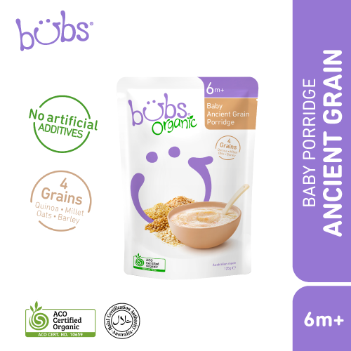 Bubs Organic Baby Ancient Grain Porridge, instant baby food, bubur segera bayi