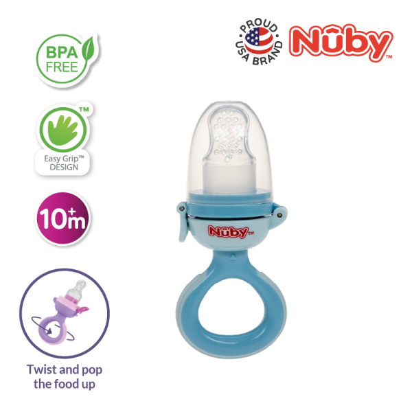 Nuby Twist Squeeze Feeder with Silicone Nipple and Hygienic Cover,puting letak buah,baby fruit feeder,fruit compartment teether