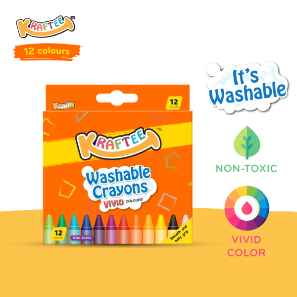 KRAFTEE 12ct Washable Crayons., wipe off paint, washable paint, kids paint, kids crayons