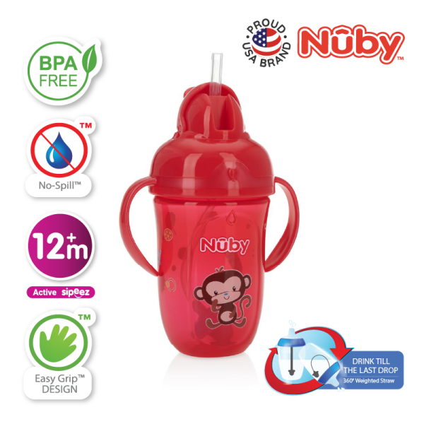 Nuby Flip-It with Thin Silicone Straw Cup with Carrying Strap 420ML/14OZ