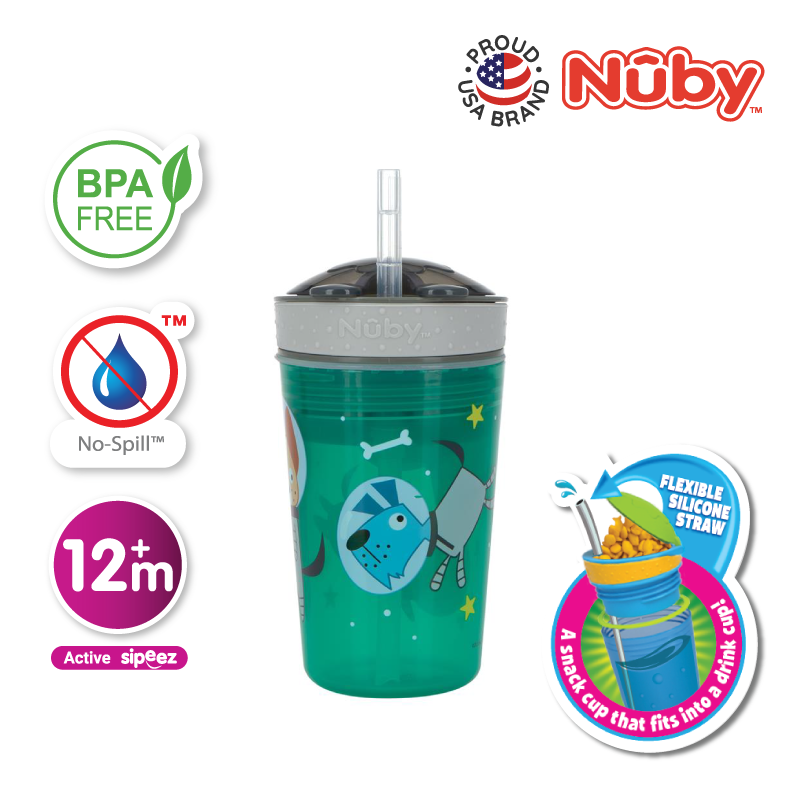 NB10436 Snack N Sip 1pk 270ml Printed Cup with Thin Straw and Snack Cup Blue copy 1