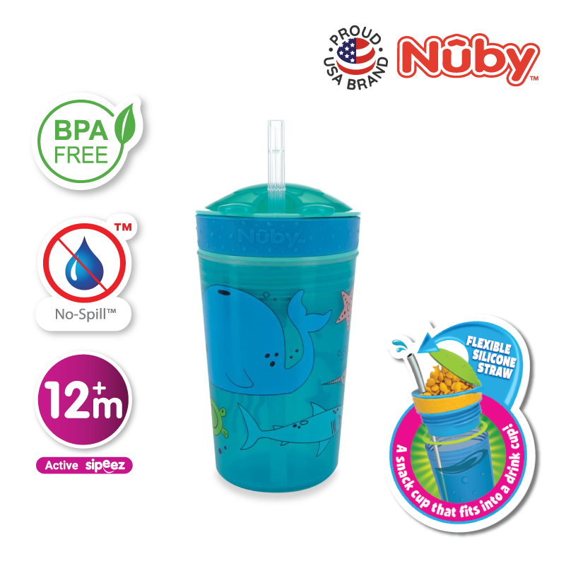NB10436 Snack N Sip 1pk 270ml Printed Cup with Thin Straw and Snack Cup Blue copy 3