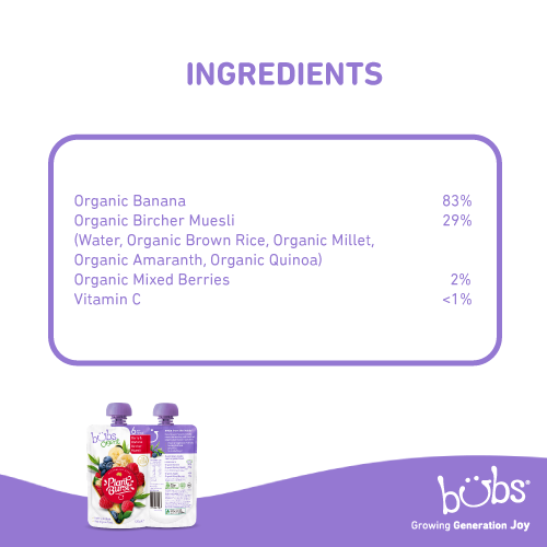 Bubs Organic Berry Banana Bircher Muesli 120gm ingredient