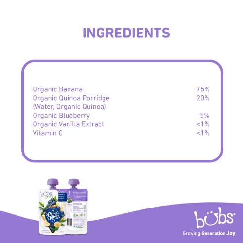 Bubs Organic Blueberry Banana Quinoa 120gm ingredient