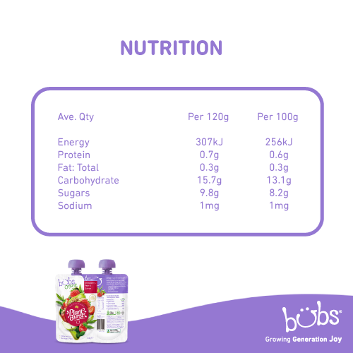 Bubs Organic Strawberry Pear Quinoa 120gm nutrition