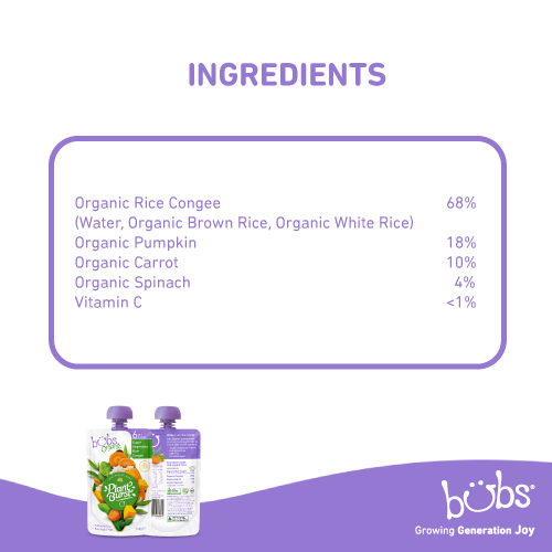 Bubs Organic Super Vegetable Rice Congee 120gm ingredient