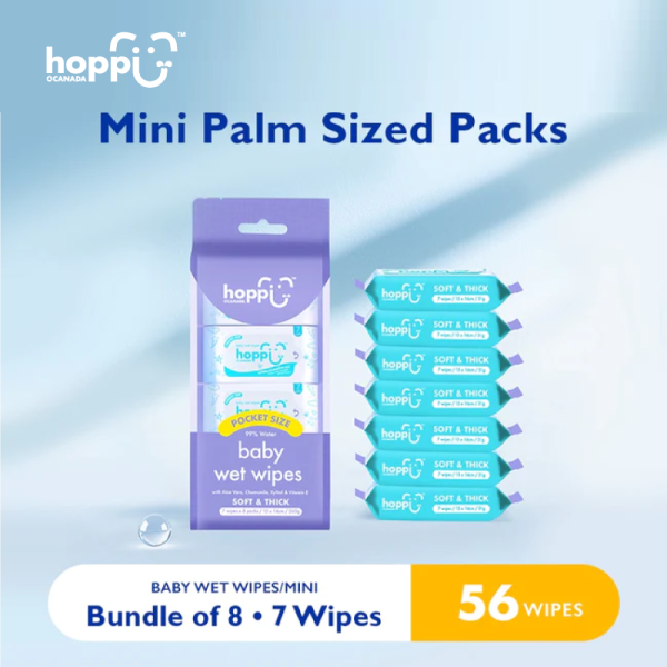 Hoppi 20 Sheets 5-In-1 Bundle Pack Baby Wet Wipes, mini wet tissue, tisu basah mini, pocket size wet tissue, mini wet wipes